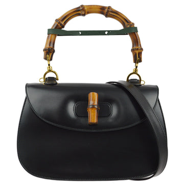 GUCCI Black Bamboo 2way Shoulder Handbag 161897