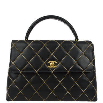 CHANEL Black Calfskin Wild Stitch Kelly Handbag 172456