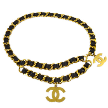CHANEL Chain Belt Gold Black 93A Small Good 181792