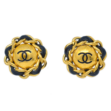 CHANEL Gold Black Button Earrings Clip-On 93P 181823