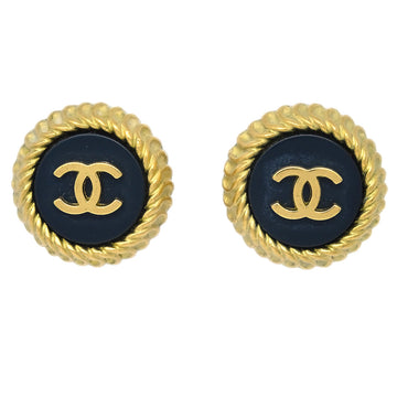 CHANEL Gold Black Button Earrings Clip-On 95C 181880