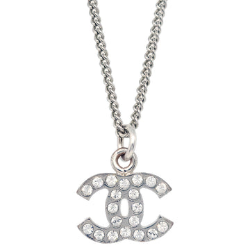 CHANEL CC Chain Necklace Pendant Rhinestone Silver 07V 181882