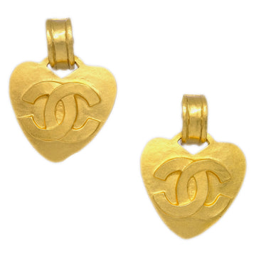 CHANEL Dangle Heart Earrings Clip-On Gold 95P 181890