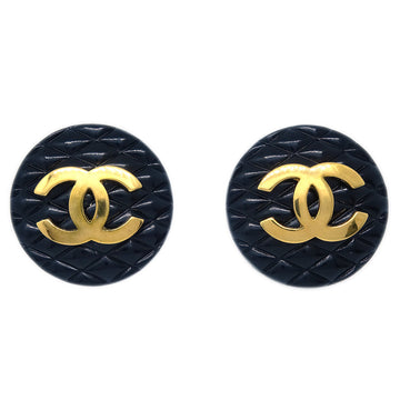 CHANEL Button Earrings Clip-On Black Gold 25 181899