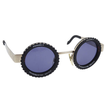 CHANEL Round Sunglasses Eyewear Black Small Good 191730
