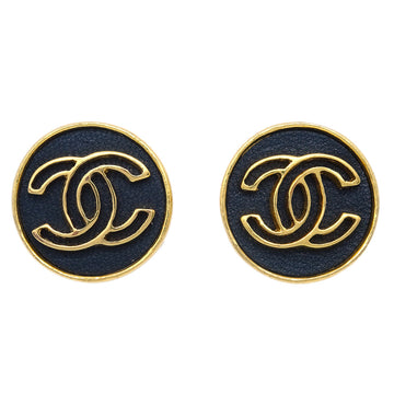 CHANEL Button Earrings Clip-On Black Gold 03P 191784