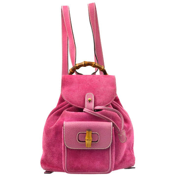 GUCCI Pink Suede Bamboo Backpack 172483