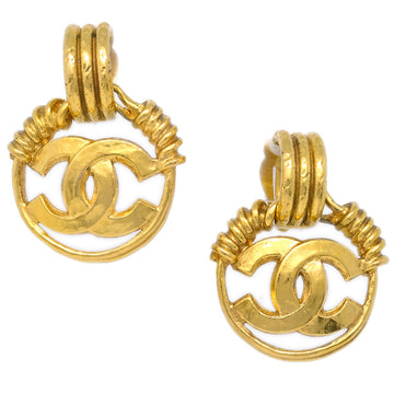 CHANEL Hoop Dangle Earrings Gold Clip-On 94P 181796