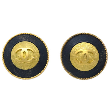 CHANEL Button Earrings Clip-On Black 94P 181879