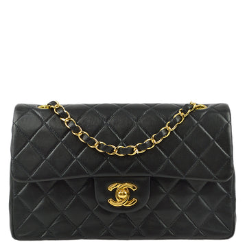 CHANEL Black Lambskin Small Classic Double Flap Shoulder Bag 182357