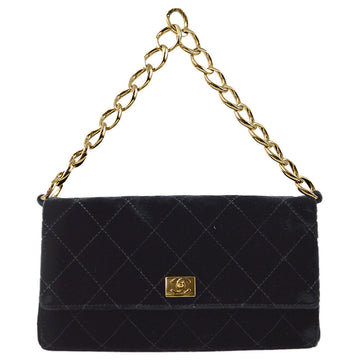 CHANEL Black Velvet Chain Handbag 182362