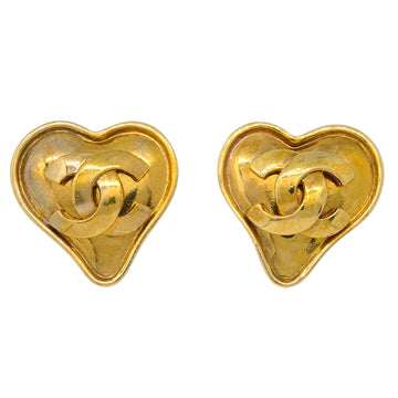CHANEL Gold Heart Earrings Clip-On 95P 182400