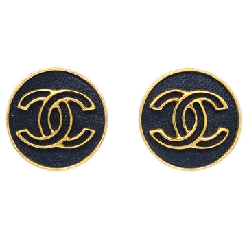CHANEL Button Earrings Clip-On Black 03P 182404