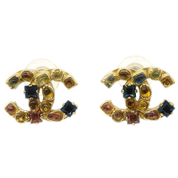 CHANEL Gripoix Piercing Earrings Rhinestone Gold 01A 182406