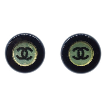 CHANEL Button Piercing Earrings Black 01P 182408
