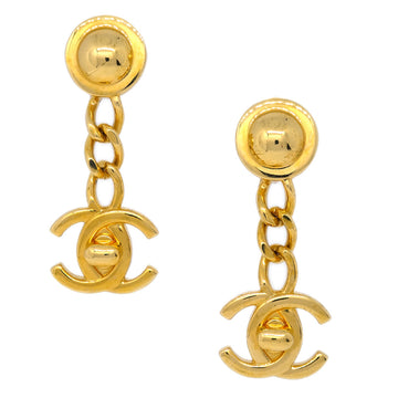 CHANEL Dangle Turnlock Earrings Clip-On Gold 96A 182416