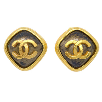 CHANEL Rhombus Earrings Clip-On Stone Brown 97A 182425