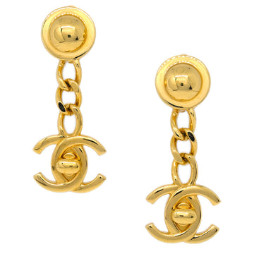 CHANEL Dangle Turnlock Earrings Clip-On Gold 96A 182428