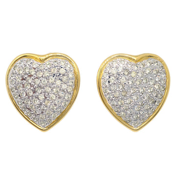 YVES SAINT LAURENT Gold Heart Earrings Clip-On Rhinestone 182456