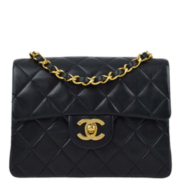 CHANEL Black Lambskin Mini Classic Square Flap Shoulder Bag 17 162118