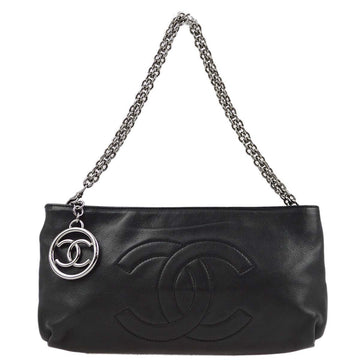 CHANEL Black Lambskin Chain Handbag 162322