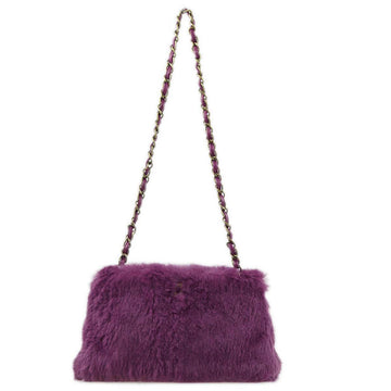 CHANEL Purple Fur Chain Shoulder Bag 162326