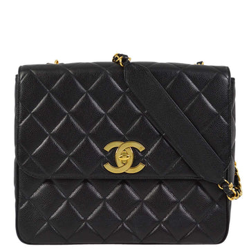 CHANEL Black Caviar Straight Flap Shoulder Bag 172590