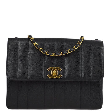 CHANEL Black Caviar Mademoiselle Straight Flap Shoulder Bag 191593