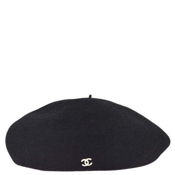CHANEL Black Hat Beret 98P #57 Small Good 192015