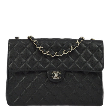 CHANEL Black Caviar Jumbo Classic Flap Shoulder Bag 162161