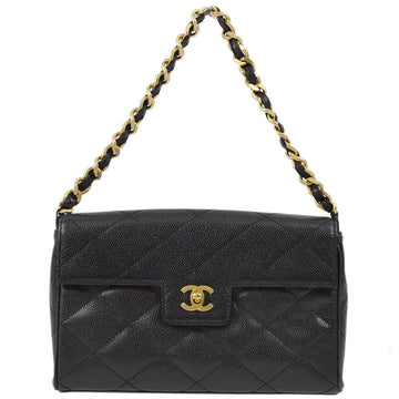 CHANEL Black Caviar Flap Chain Handbag 162163