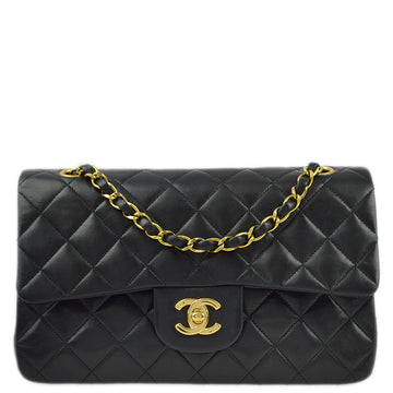 CHANEL Black Lambskin Small Classic Double Flap Shoulder Bag 171924