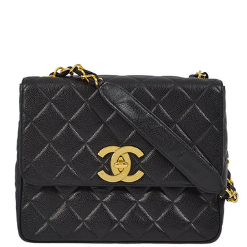 CHANEL Black Caviar Straight Flap Chain Shoulder Bag 172585