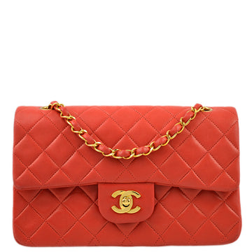 CHANEL Red Lambskin Small Classic Double Flap Shoulder Bag 172613