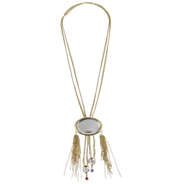 FENDI Gold Fringe Mirror Chain Pendant Necklace 181727