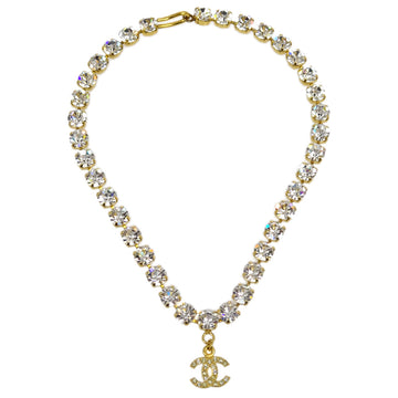 CHANEL CC Chain Pendant Necklace Rhinestone Gold 96P 181909
