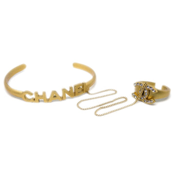 CHANEL Bangle Chain Ring Rhinestone Gold #52 #12 01C 191564