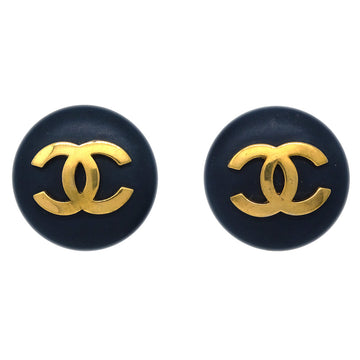 CHANEL Button Earrings Clip-On Black Gold 24 191568