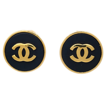 CHANEL Button Earrings Clip-On Black Gold 23 191569