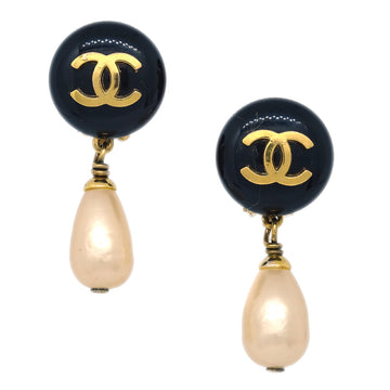CHANEL Artificial Pearl Dangle Earrings Clip-On Gold 94A 191571