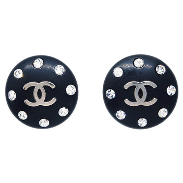 CHANEL Button Earrings Clip-On Rhinestone Black 96P 191572