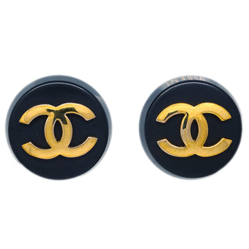 CHANEL Button Earrings Clip-On Black Gold 28 191710