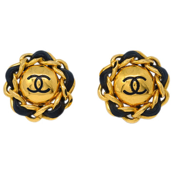 CHANEL Button Earrings Clip-On Gold Black 93P 191714