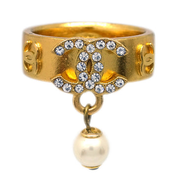 CHANEL Ring Rhinestone Artificial Pearl Gold #53 #13 02P 191717