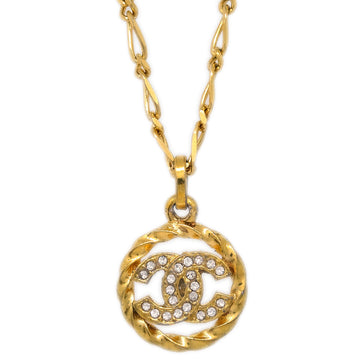 CHANEL Medallion Pendant Necklace Rhinestone Gold 3438/1982 191762