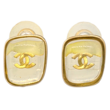 CHANEL Square Piercing Earrings Gold 01P 191846