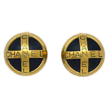 CHANEL Button Earrings Clip-On Black Gold 94A 191853