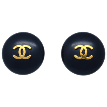 CHANEL Black Button Earrings Clip-On 95P 191857