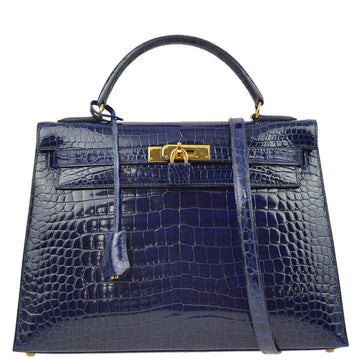 HERMES * 1993 Blue Abysse Prosus Kelly 32 Sellier 2way Shoulder Handbag 192067