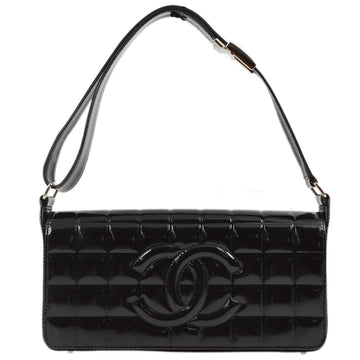 CHANEL Black Patent Leather Choco Bar Shoulder Bag 192081